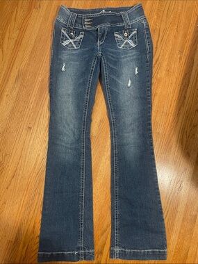 Y2K Ultra-Low Rise Bootcut Jeans 2000s with Pocket Stitching and Belt-like Waist